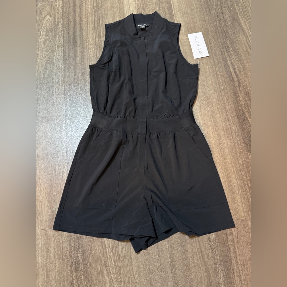 Athleta Black Sleeveless Romper with Elastic Waist